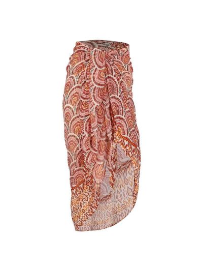 Pareo met ornament print in roestbruin