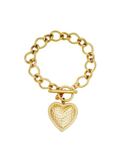 Goudkleurige schakelarmband met hart-bedeltje
