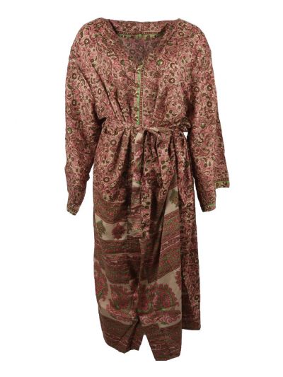 Lichtbeige zijde-blend kimono met paisley in bruin