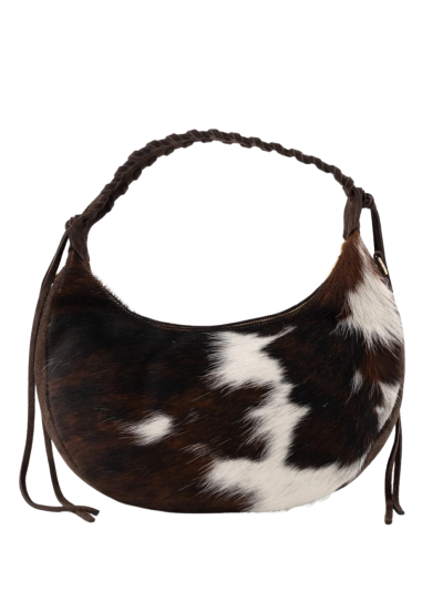 Leren schoudertas met koeienprint