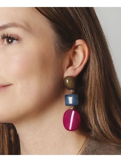 Oorbellen met stenen in paars, blauw en olijf