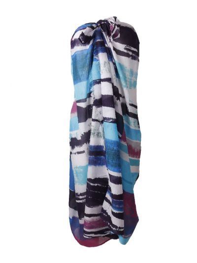 Aline pareo met abstract print in blauw en paars