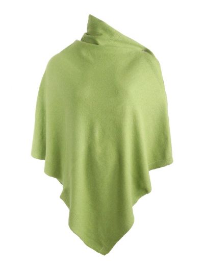 Appelgroene kasjmier-blend poncho met knopen