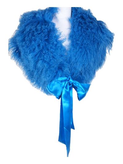 Aqua sheepskin stola met lintsluitng