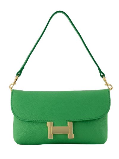 Helene lederen clutch in biljartgroen
