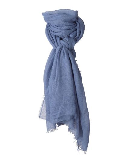 Denimblauwe sjaal met rafel franjes