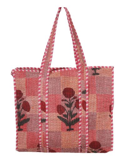 Gewatteerde shopper met bloemenprint en ruitjes