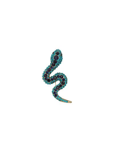 Slang broche met strass in blauw