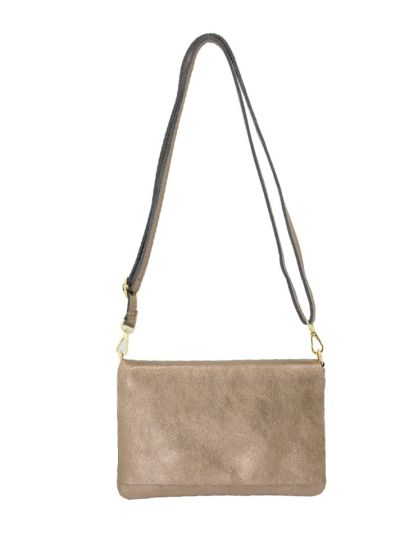 Leren fold-over clutch in brons