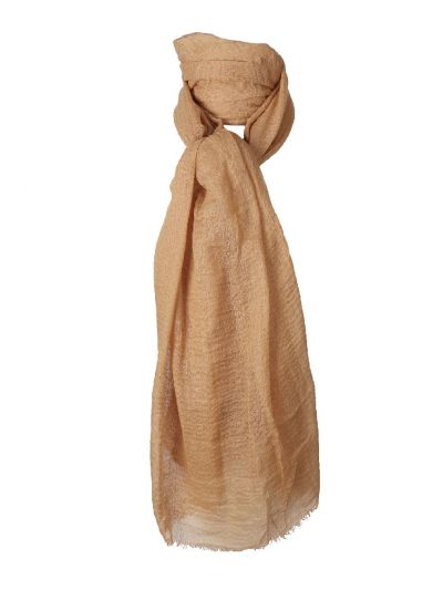 Camelkleurige sjaal met rafel franjes