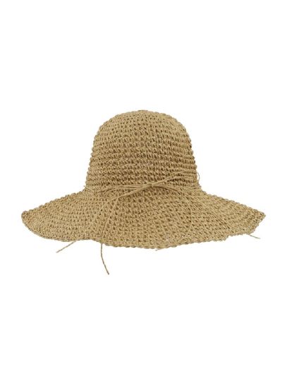 Gevlochten strohoedje in camel met strikje