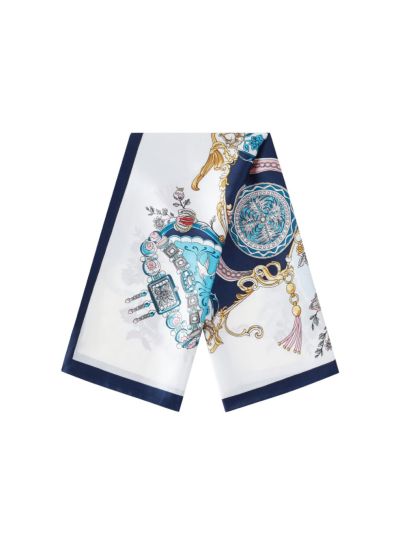 Satijnen vierkant sjaaltje met klassieke print - donkerblauw