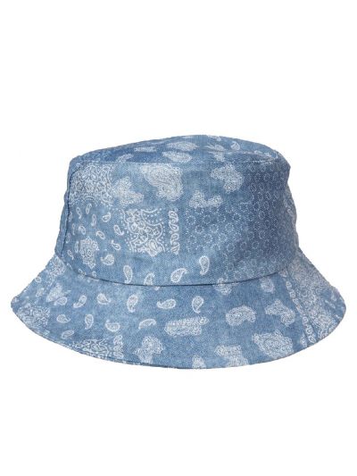 Denim bucket hat met paisley print 