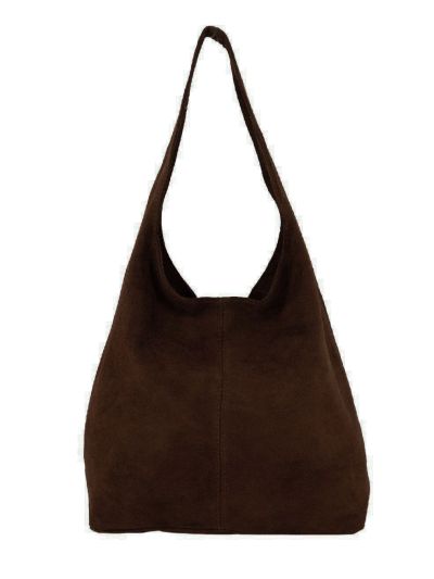Donkerbruine suède shopper met rits