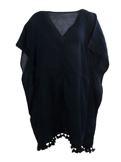 Korte katoenen kaftan in donkerblauw met V-hals