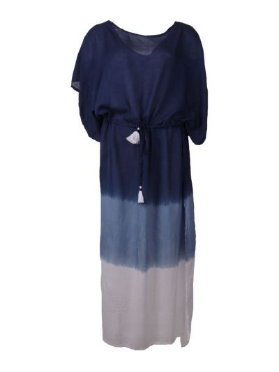 Lange kaftan in donkerblauw met kleurverloop