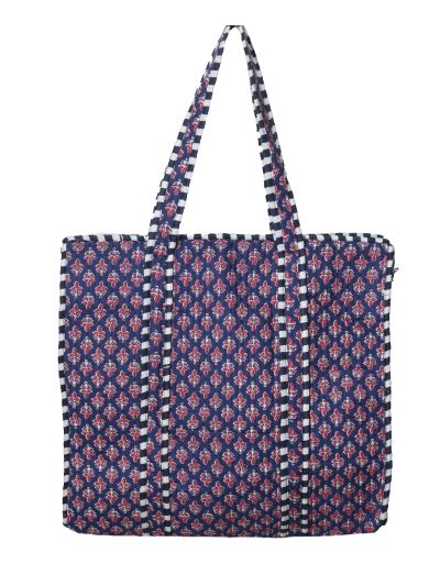 Donkerblauwe gewatteerde shopper met kleine bloemetjes 