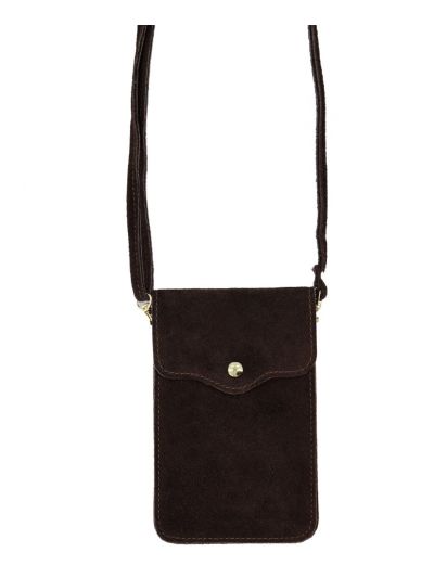 Donkerbruine suede telefoontasje