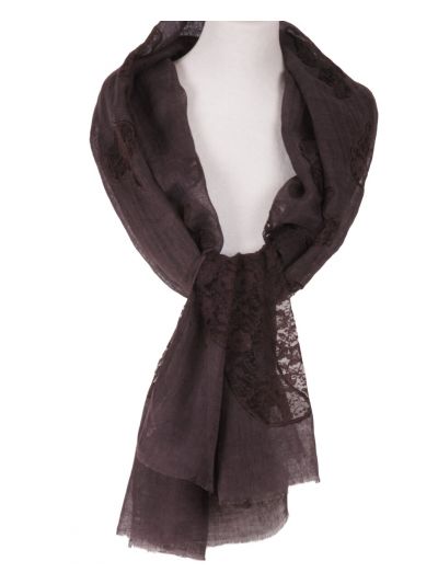 Bruine linnen stola met kant