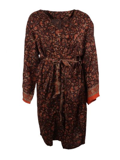Zijde-blend kimono met bloemen in oranje