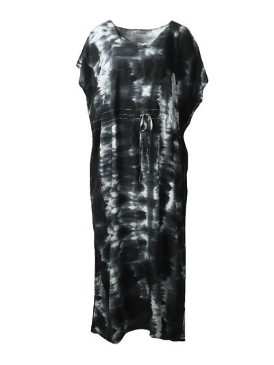 Donkergrijze kaftan met tie-dye print