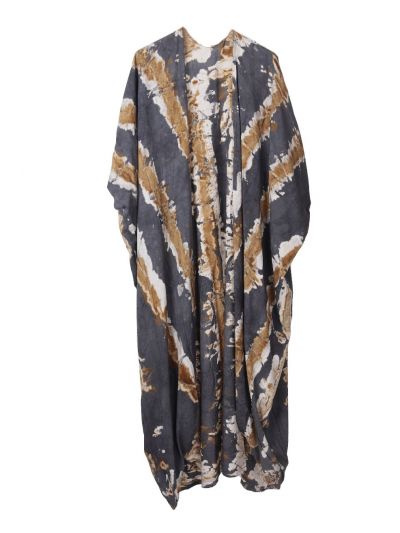 Tie-dye kimono in donkergrijs en beige
