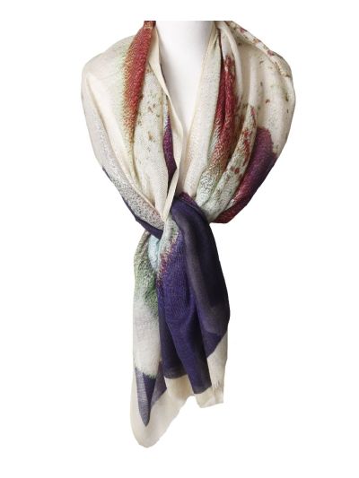 Wollen mousseline sjaal met abstracte print