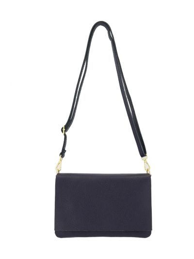 Donkerblauwe leren fold-over clutch