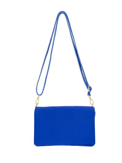 Kobaltblauwe leren fold-over clutch