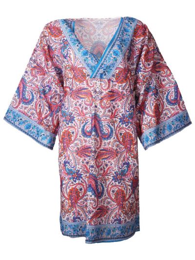 Lange tuniek met paisley print in roze en blauw
