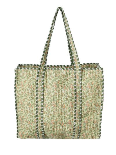 Gewatteerde schoudertas/shopper in zachtgroen