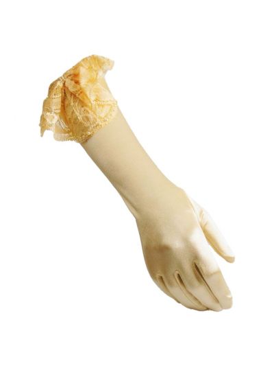 Goudgele half lange satijnen avondhandschoenen met kant