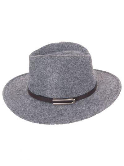 Grijs gemêleerde wollen fedora hoed met ceintuur