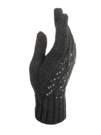 Antraciet grijze handschoenen met strass-steentjes