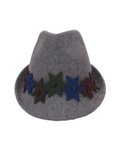 Lichtgrijze wollen fedora hoed met sterren