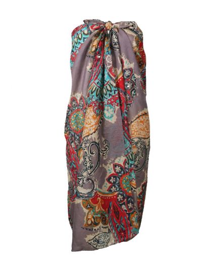 Grijze sarong met paisley- en bloemenprint 