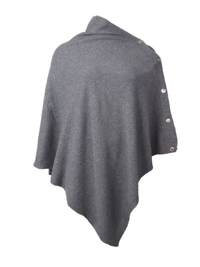 Kasjmier-blend poncho in grijs met knopen