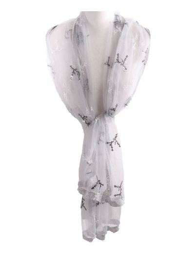 Witte tule stola met borduursel en pailletten