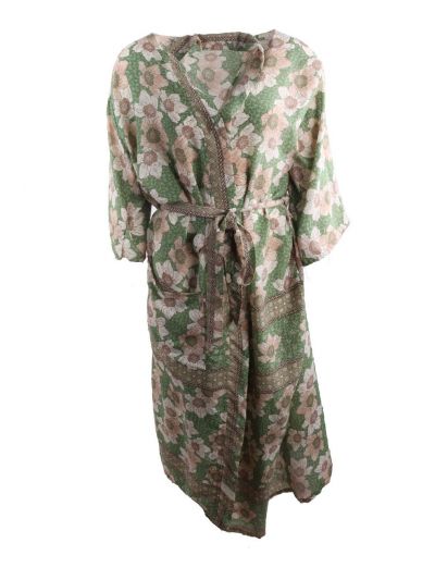 Lange kimono in groen met bloemenprint