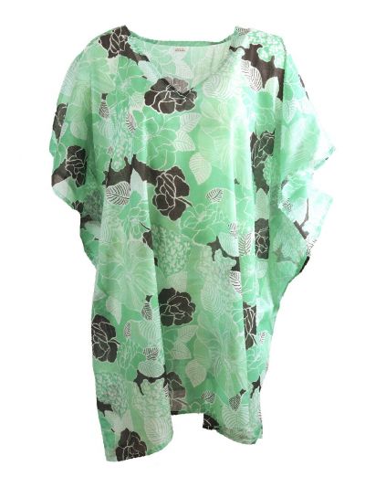 Korte mintgroene kaftan met bloemenprint 