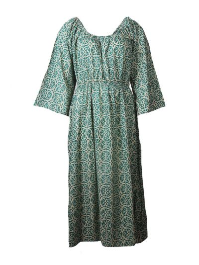 Katoenen jurk met azteken print in groen