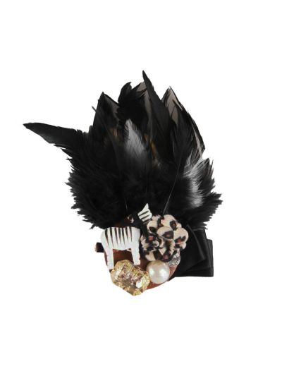 Haaraccessoire / corsage met veren, steentjes, panterbloem en zebra