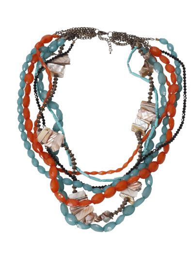 Halsketting met kralen in oranje en turquoise