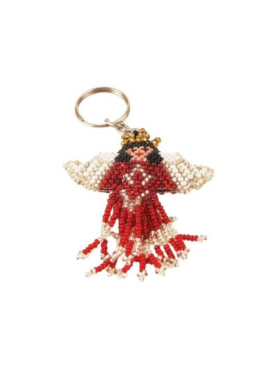 Handgemaakte engeltje  met glaskralen aan tas/sleutel hanger