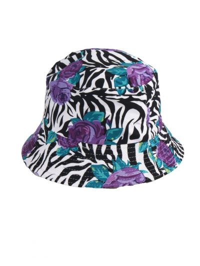 Zonnehoed met zebra- en bloemenprint in paars