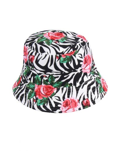 Zonnehoed met zebra- en bloemenprint in roze