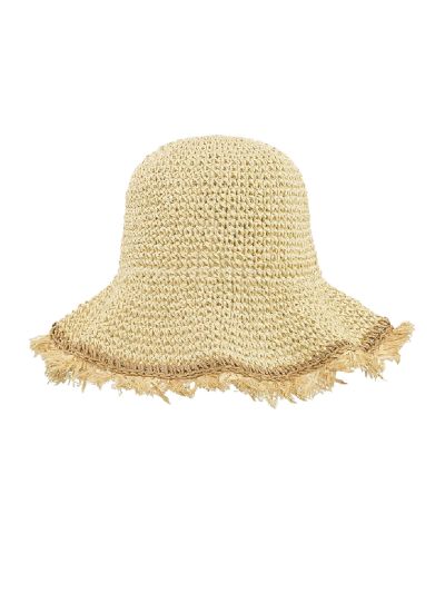 Zandkleurig strohoedje met elegante randafwerking