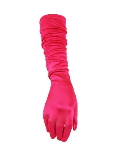 Hot pink lycra satijnen gesmokte avondhandschoenen