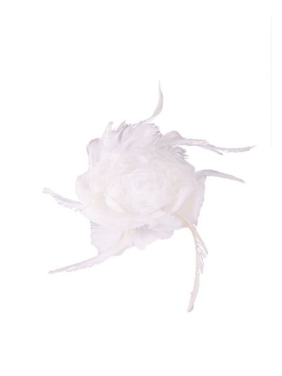 Ivoor veren bloemcorsage op speld