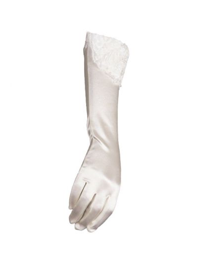 Ivoorkleurige half lange avondhandschoenen met kant